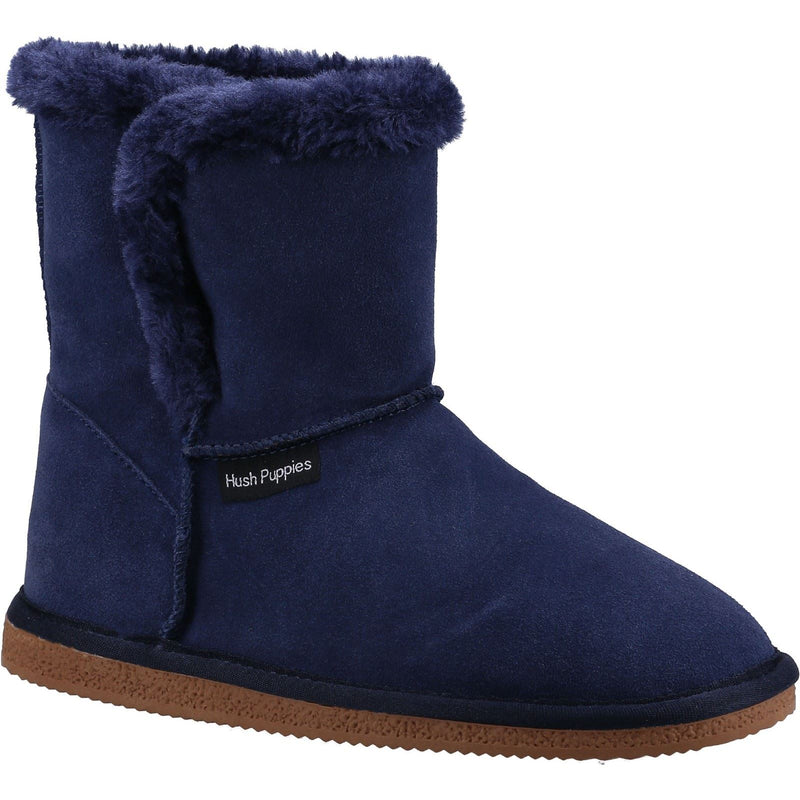 Hush Puppies Ashleigh Suede And Faux Fur Women's Navy Slippers