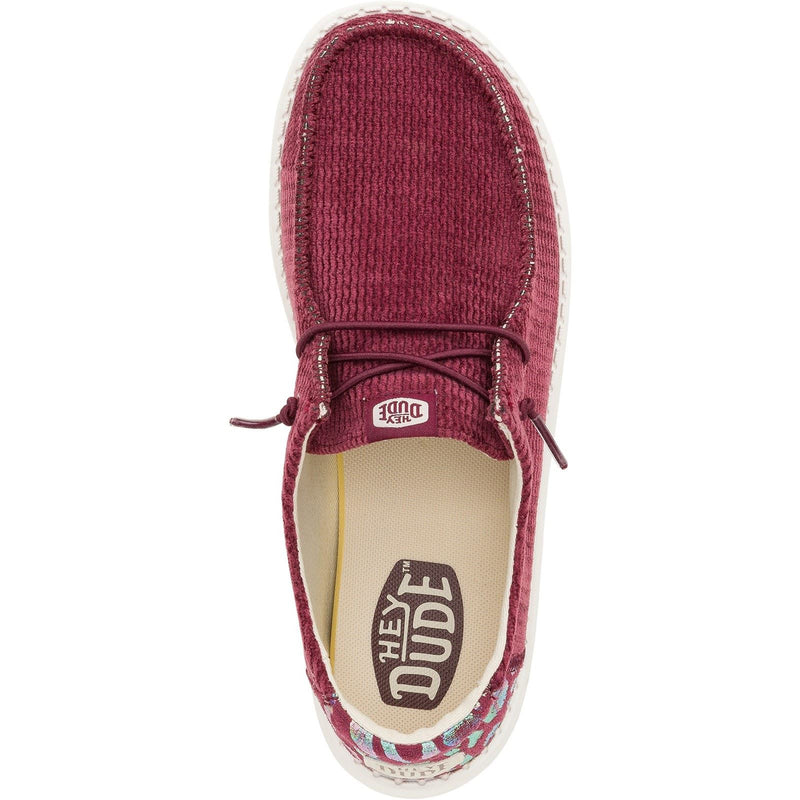 HEYDUDE Wendy Corduroy Leo Polyester Women's Burgundy Loafers