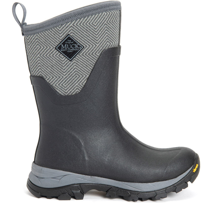 Muck Boots Arctic Ice Mid AGAT Rubber Black/Grey Geometric Wellington Boots