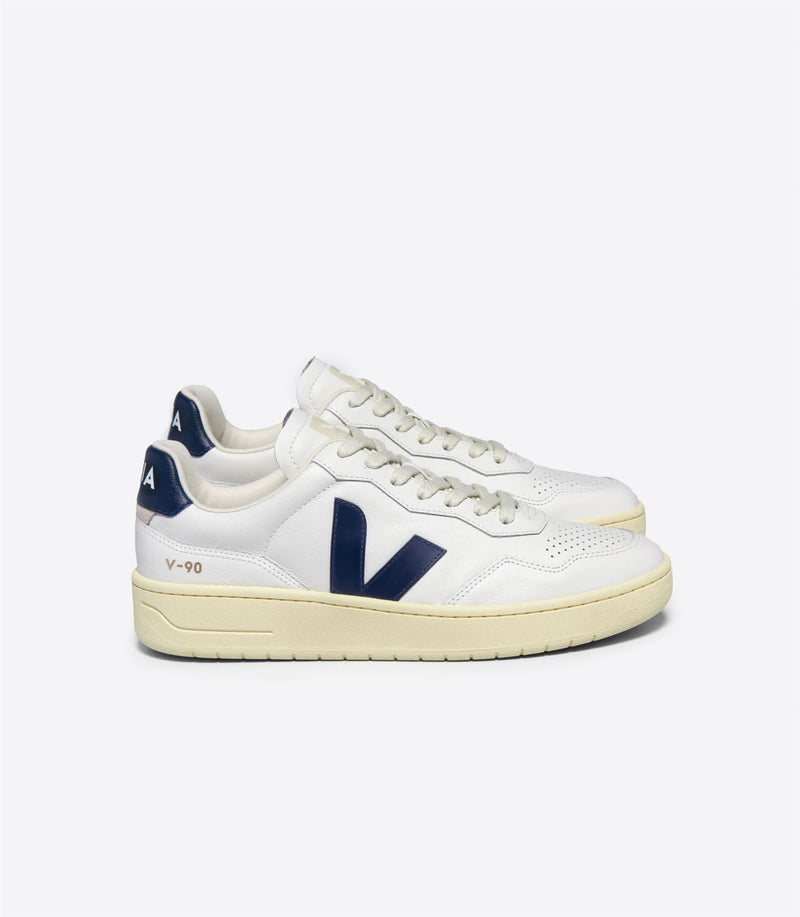 Veja V-90 Leather Women's White/Navy Trainers