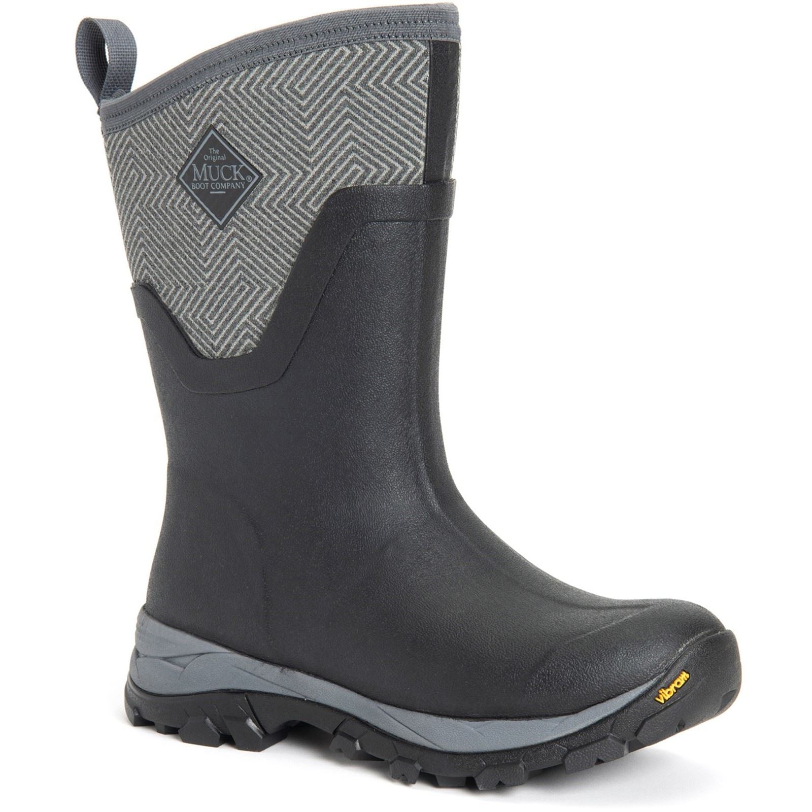 Muck Boots Arctic Ice Mid AGAT Rubber Black/Grey Geometric Wellington Boots