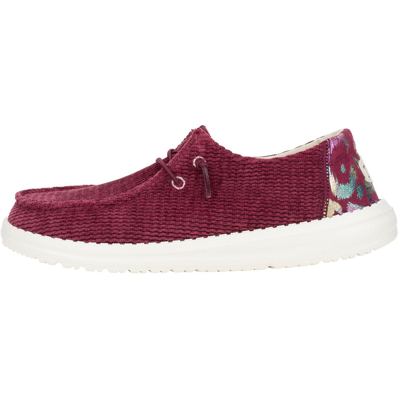 HEYDUDE Wendy Corduroy Leo Polyester Women's Burgundy Loafers