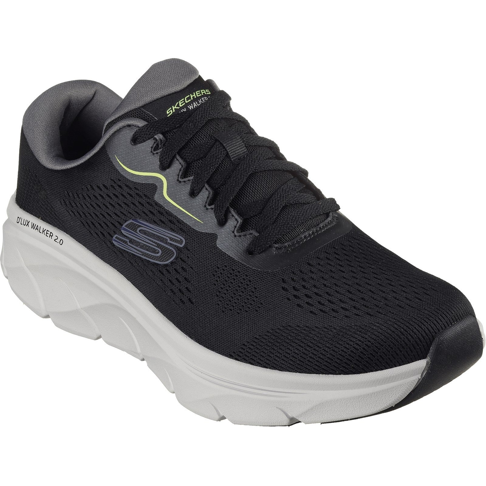 Skechers Mens D'Lux Walker 2.0 232714-BKLM Black /Lime Lace Up Shoe